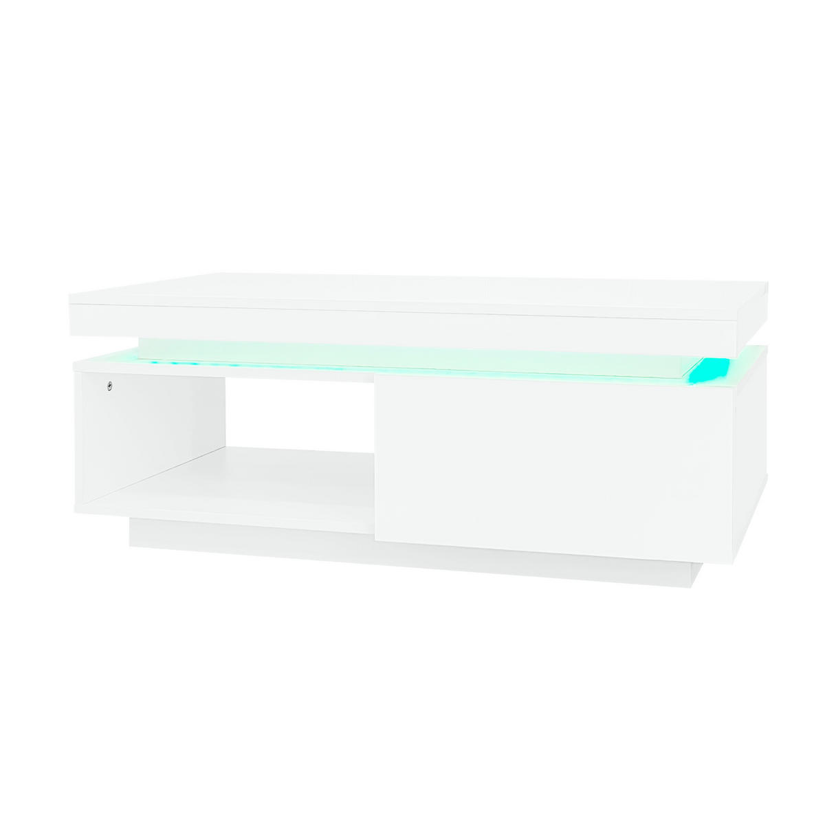 LOWBOARD DE-37709 mit Couchtisch, LED-Beleuchtung und Hochglanz-Oberfläche Weiß - Weiß, Holzwerkstoff (181/38/38cm) - ComfortXL