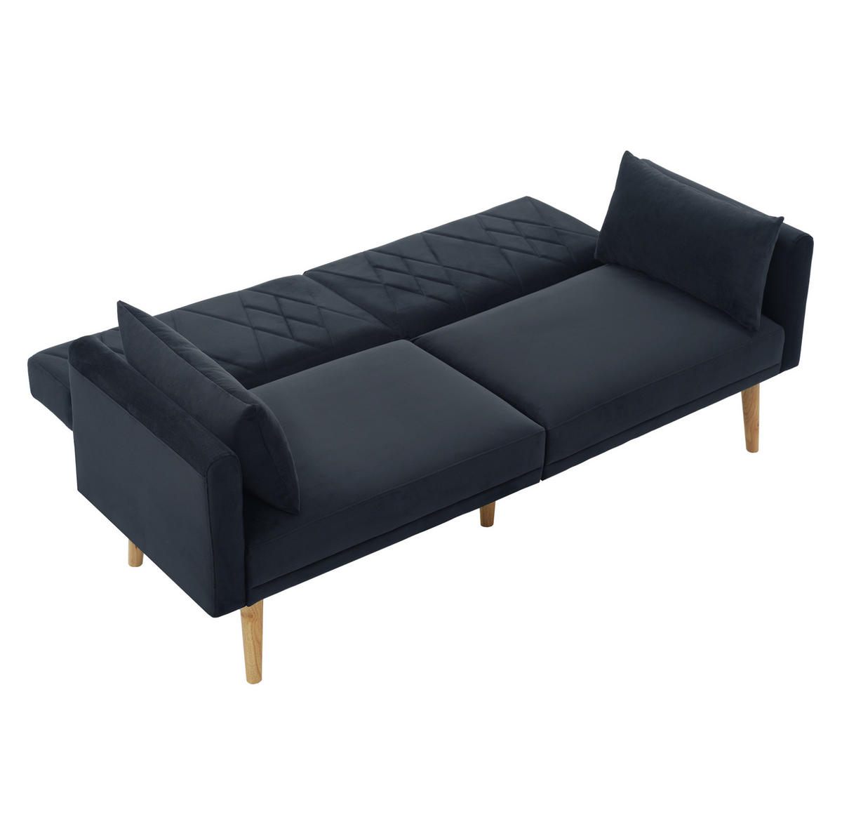 SCHLAFSOFA mit Schlaffunktion und verstellbaren Armlehnen Samt Schwarz 180/75/82 cm - Schwarz, Textil (180/82/75cm) - OKWISH