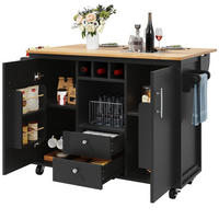 KÜCHENINSEL 137.9x73x92cm Schwarz mit 2 Schubladen & 5 Rollen - Schwarz, Holzwerkstoff (137.9/92/73cm) - Modfu