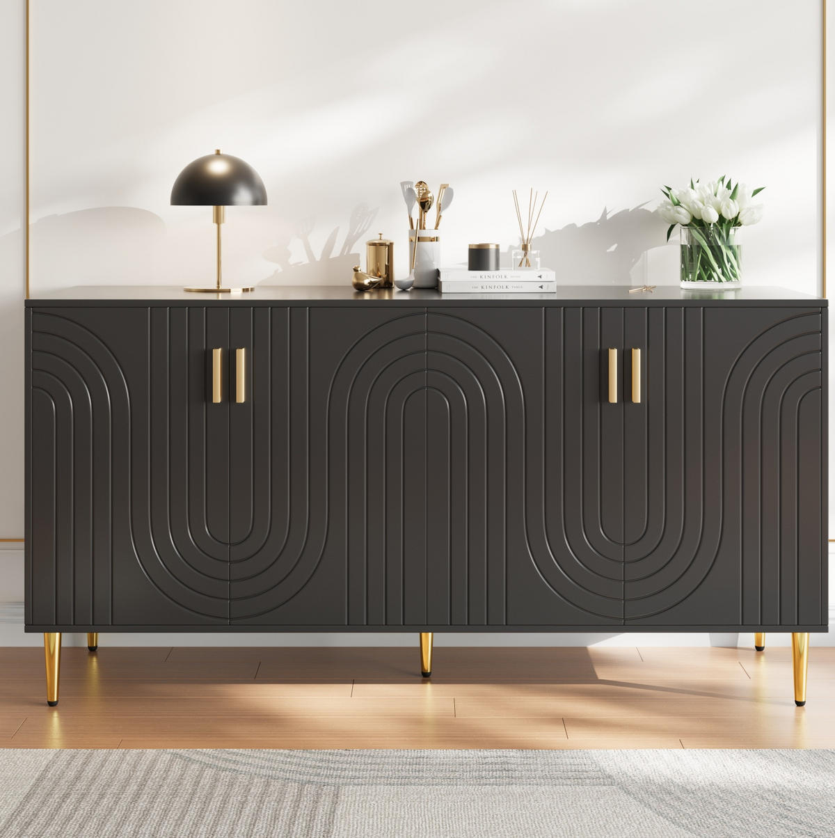 SIDEBOARD mit Stauraum 152 x 40 x 75 cm MDF Schwarz - Schwarz, Holzwerkstoff (152/75/40cm) - Meubliv