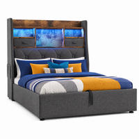 POLSTERBETT 90/200 mit Bettkasten, LED und USB in Grau - Grau, Holzwerkstoff/Textil (90/200cm) - EVRYAE