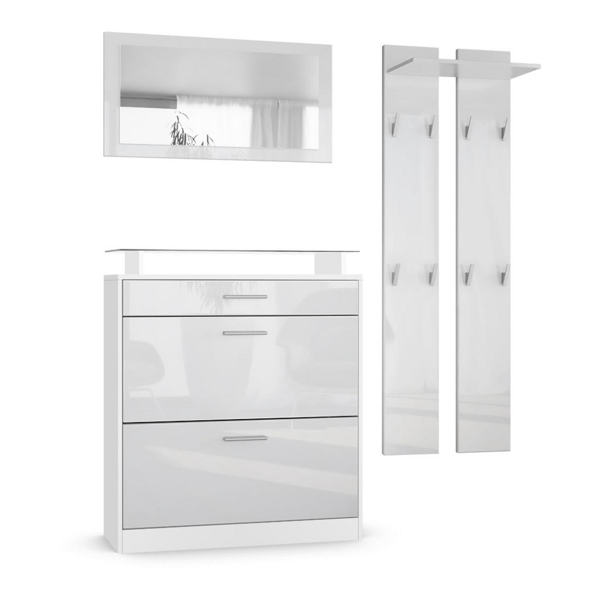GARDEROBE Loret Front in Weiß Hochglanz - Weiß Hochglanz, Holzwerkstoff (180/200/23cm) - Vladon