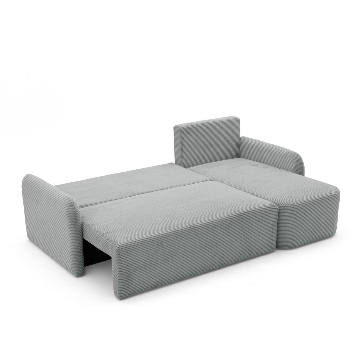 ECKSOFA CASPER L Rechts mit Schlaffunktion 132x198 Cord Grau - Schwarz/Grau, Holz/Kunststoff (145/217cm) - NACANAPA