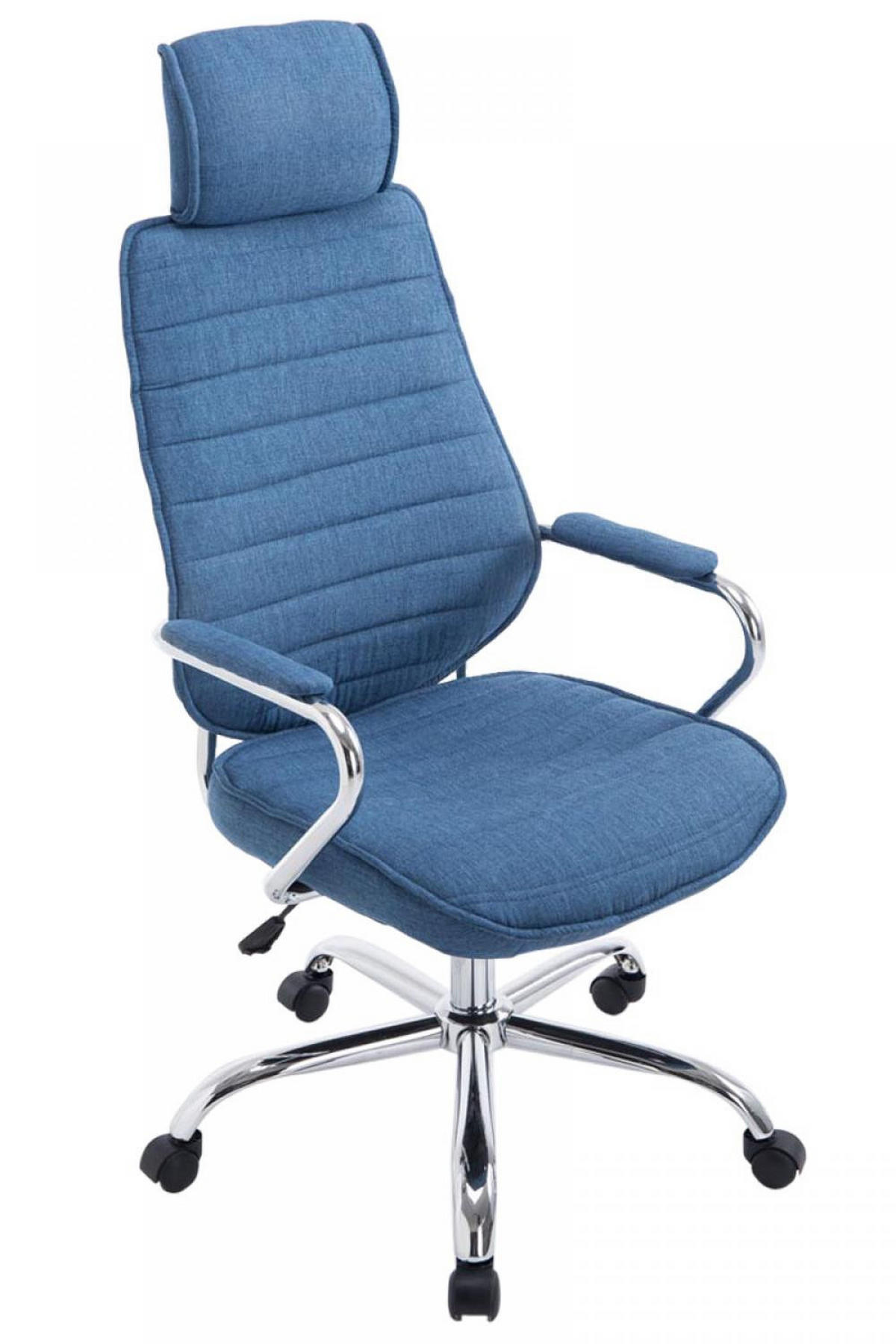 CHEFSESSEL Stoff blau - Chromfarben/Blau, Textil/Metall (60/117/67cm) - CLP