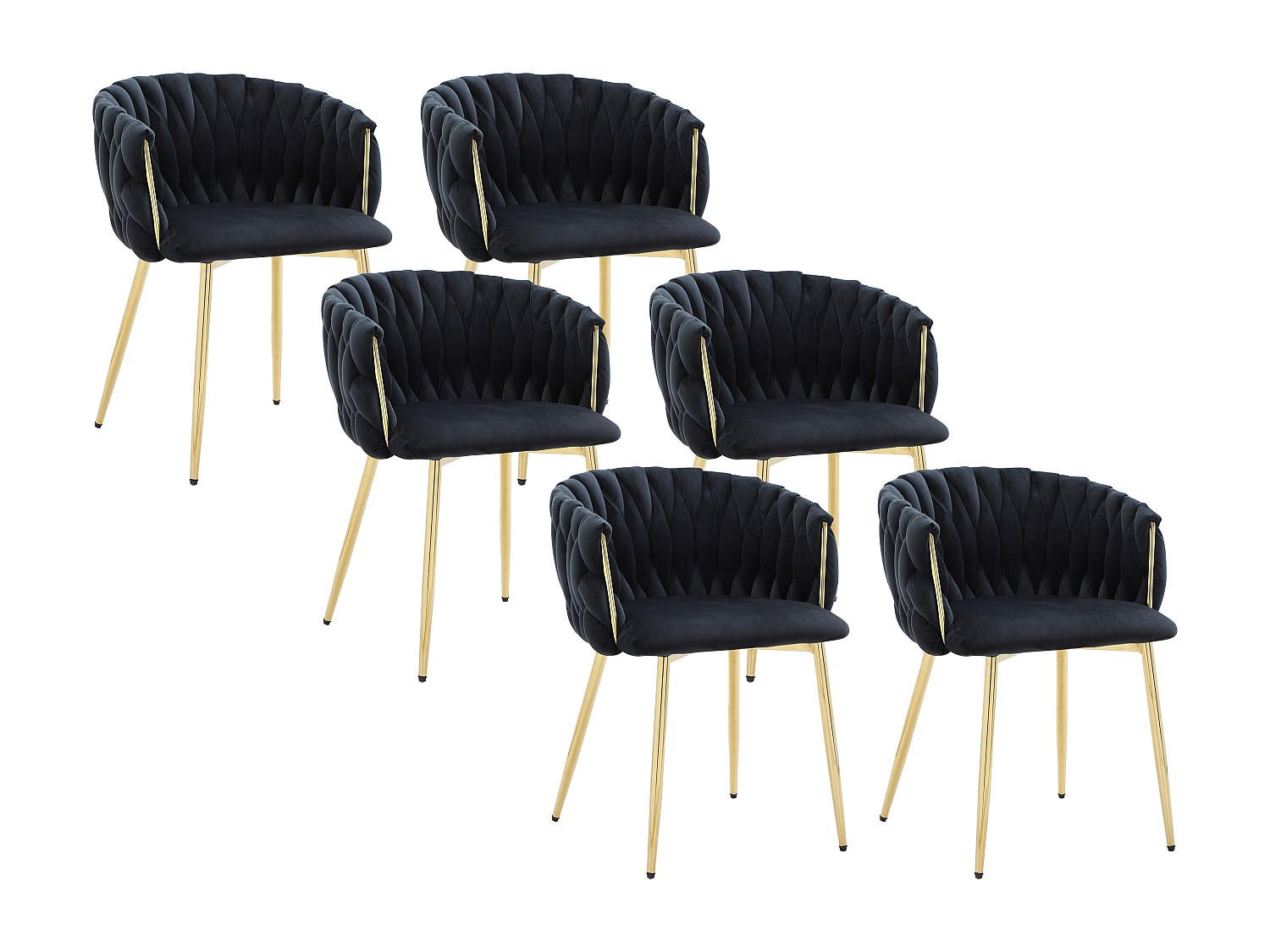 STUHL mit Armlehnen 6er-Set - Samt & goldfarbenes Metall - Schwarz - ELEGANO - Schwarz, Textil (59/74/57cm) - Vente-Unique