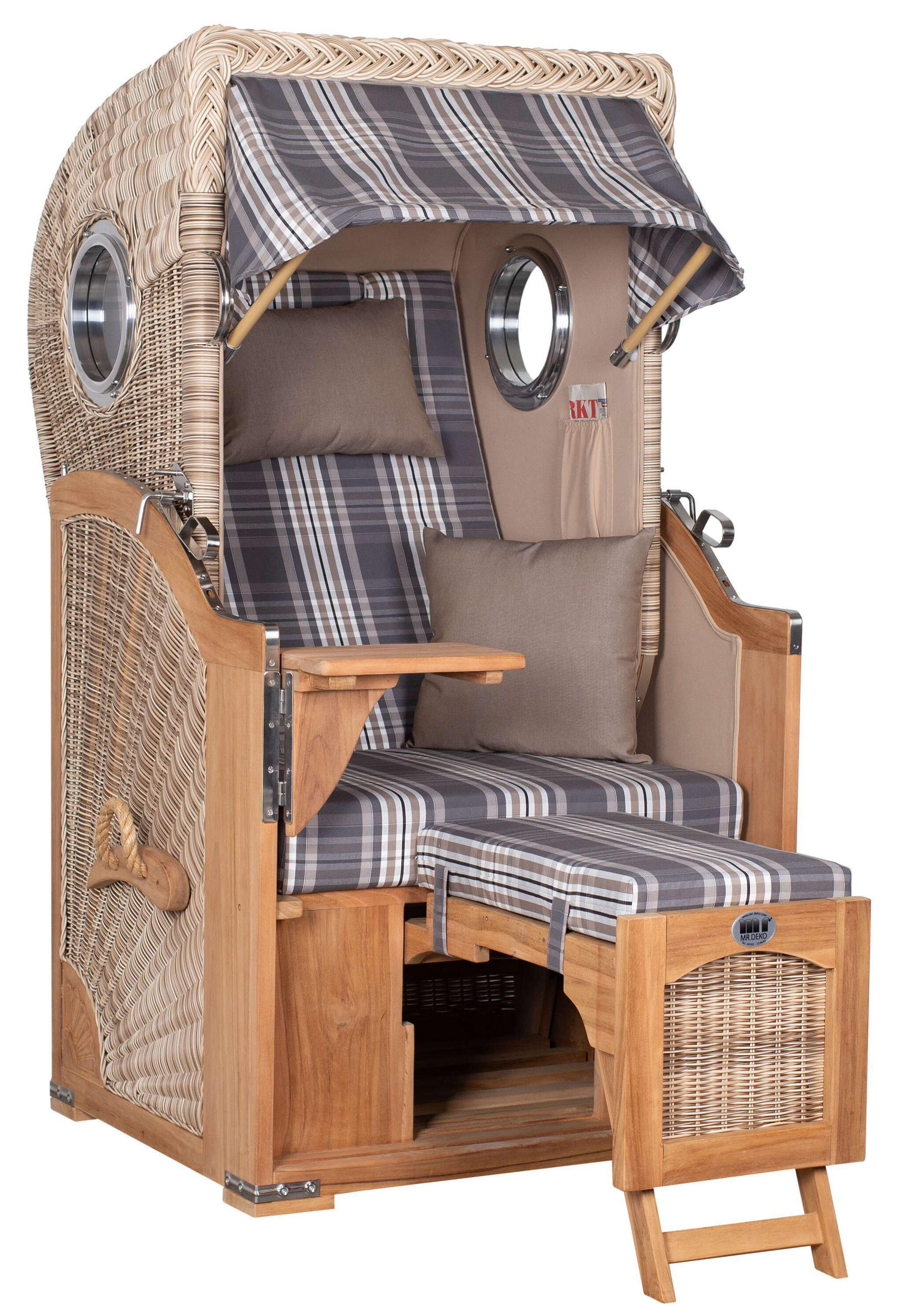STRANDKORB Düne 1-Sitzer Teak 522 - Braun/Grau, Holz/Textil (98/165/80cm) - Mr. Deko