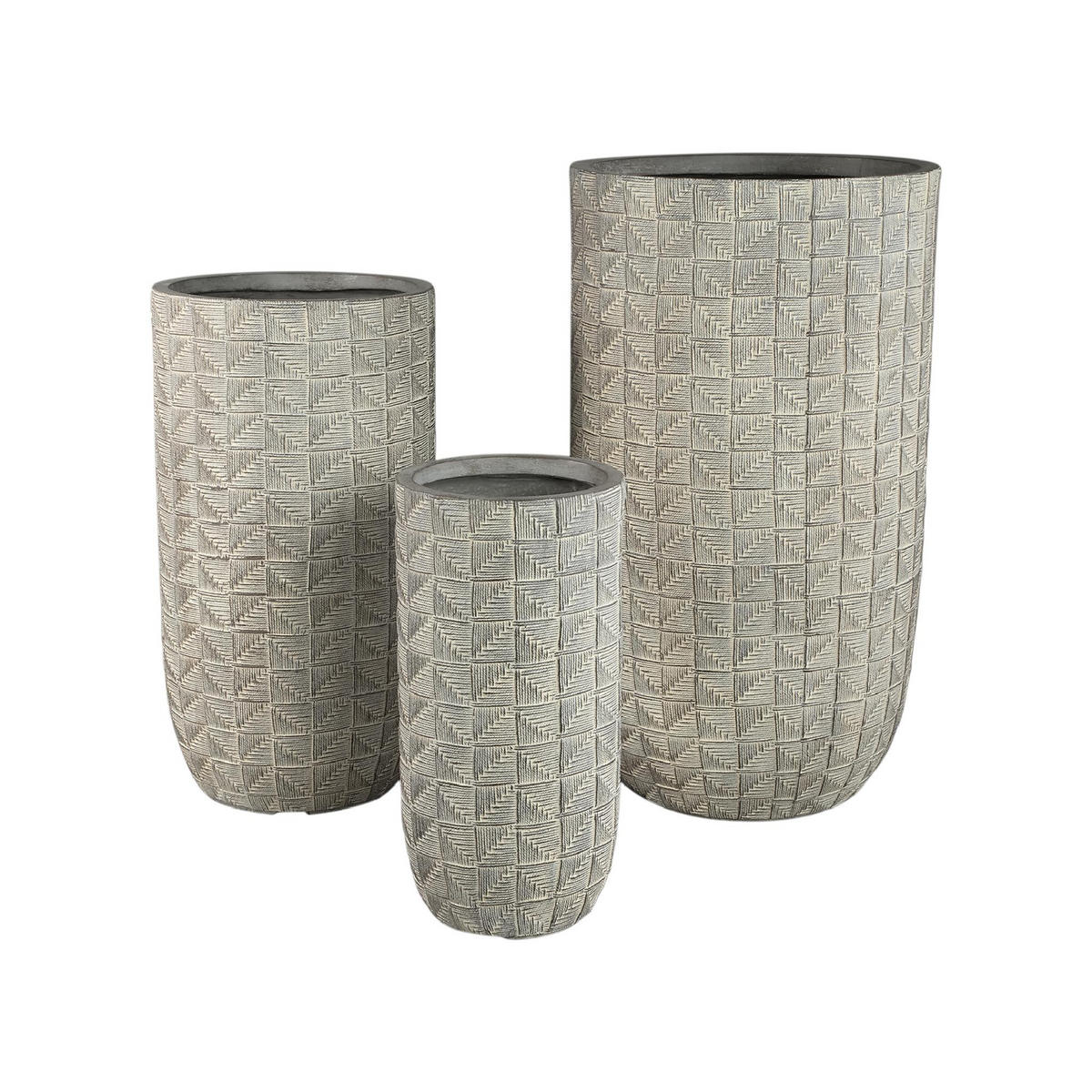 TOPF Suguna Grau 44/44/78cm 3er-Set - Grau, Kunststoff (78cm) - PTMD Collection