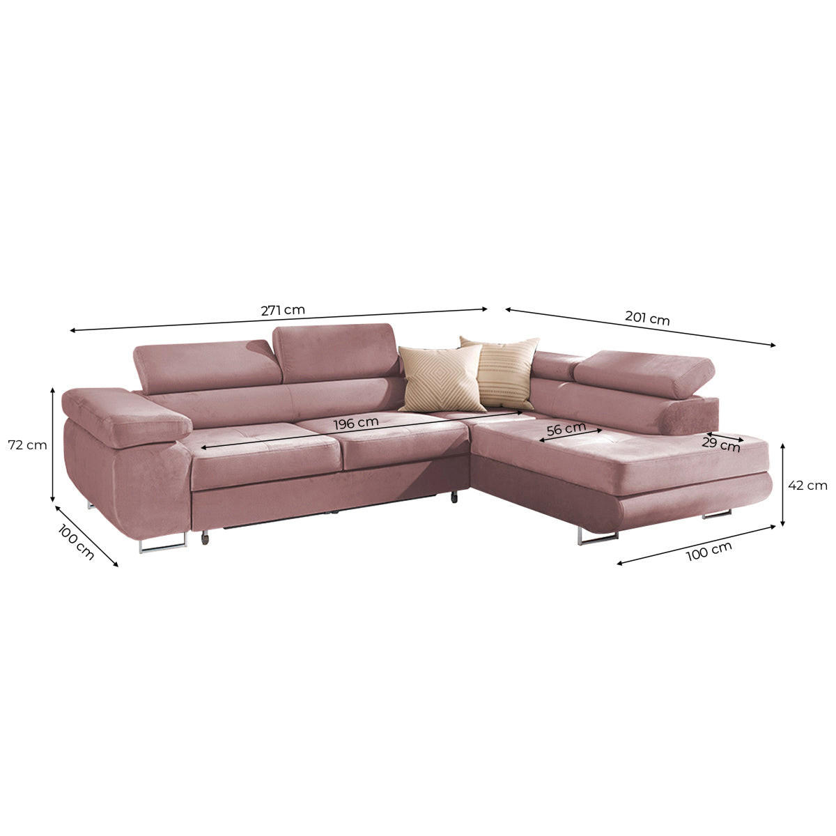 ECKSOFA Wilson 4 Sitzplätze Rose - Rosa, Textil (271/201cm) - Petits-meubles