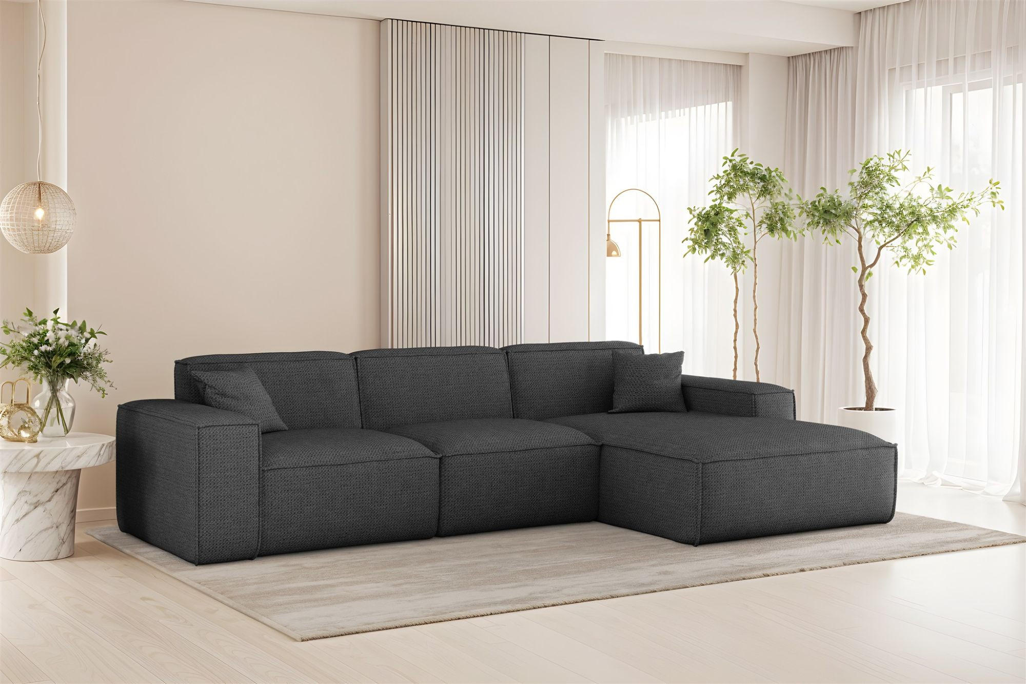 ECKSOFA Celes Premium In Artico - Anthrazit, Holzwerkstoff/Textil (266/165cm) - Fun Möbel