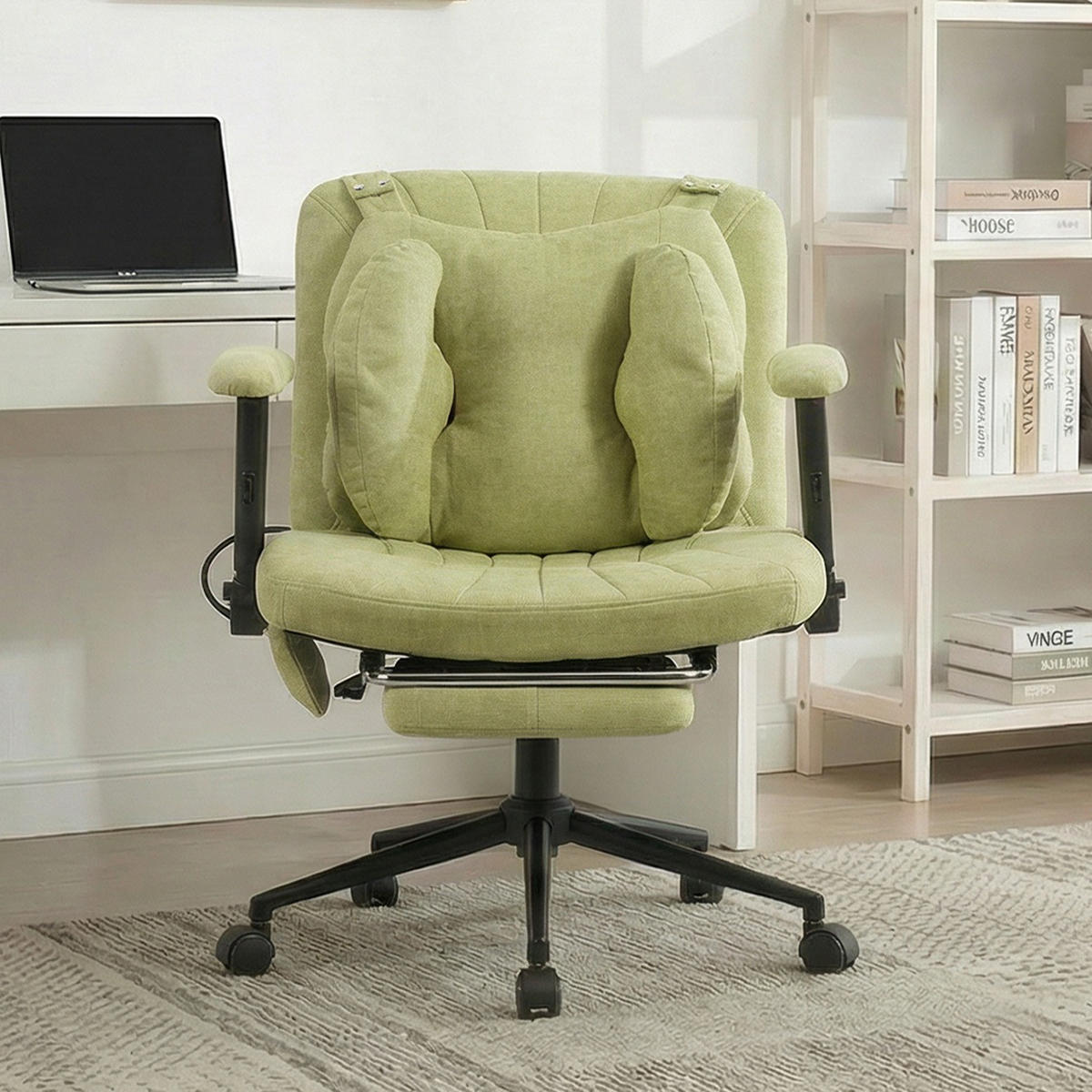 DREHSTUHL DE-40923 mit Fußstütze und Lendenluftkissen Grün - Grün, Metall (80/86/55cm) - ComfortXL