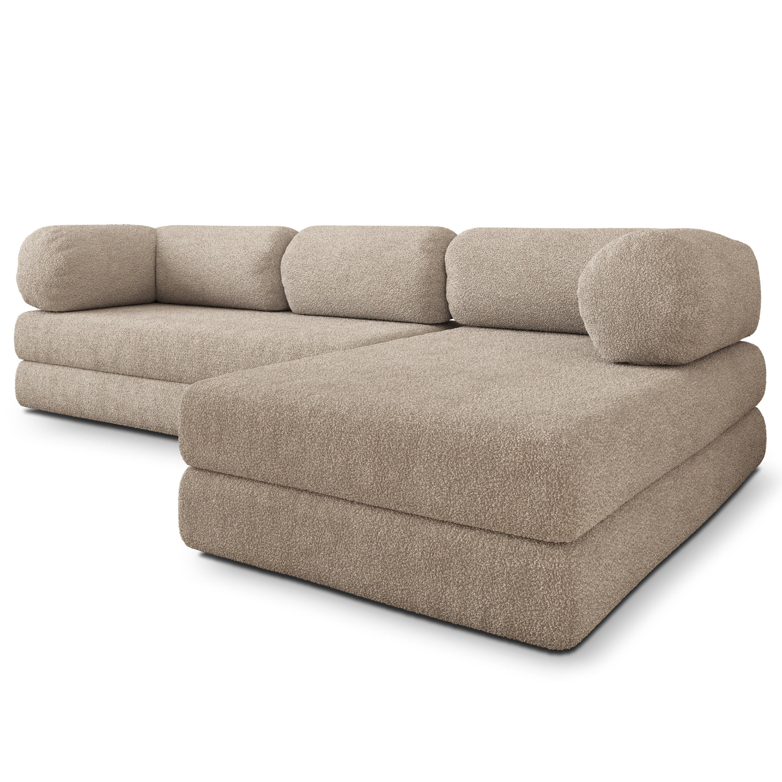 ECKSOFA KELI modulares Boneless Sofa mit Schlaffunktion Beige Boucle-Stoff - Beige, Textil (270/160cm) - MASSENO