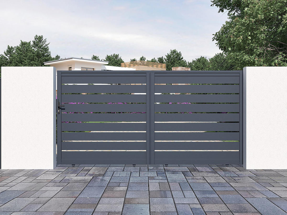 SCHIEBETOR - 348 cm x 4.5 cm - Metall - Anthrazitgrau PRIMO - Anthrazit, Metall (348/181cm) - Vente-Unique