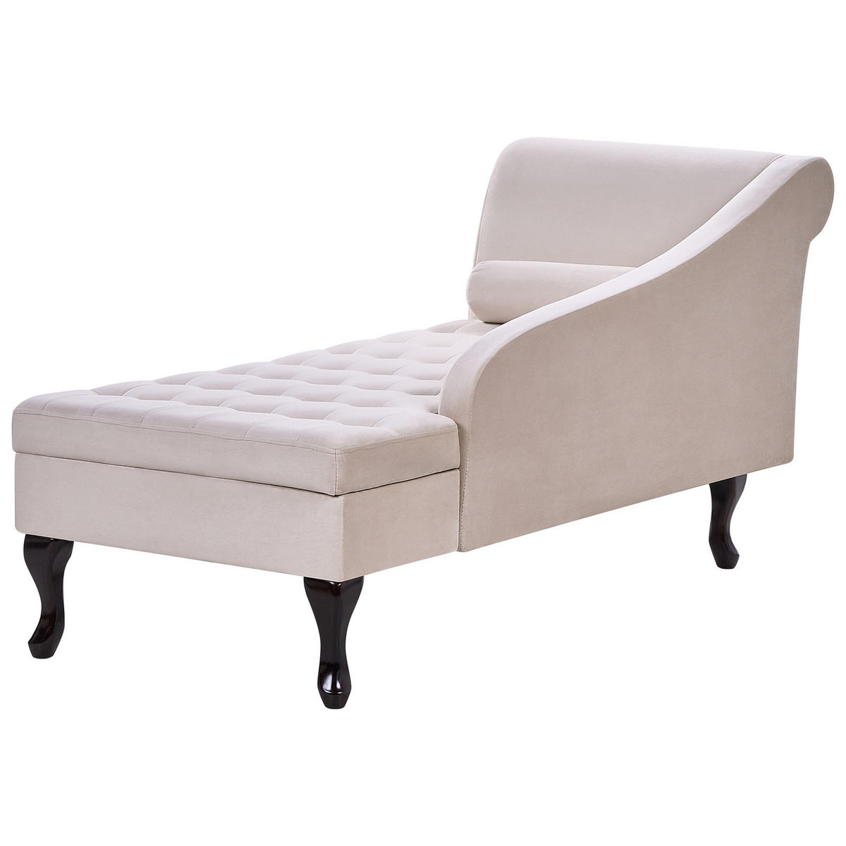 CHAISELONGUE Samtstoff hellbeige mit Bettkasten linksseitig Pessac - Beige/Schwarz, Textil (145/71/62cm) - Beliani