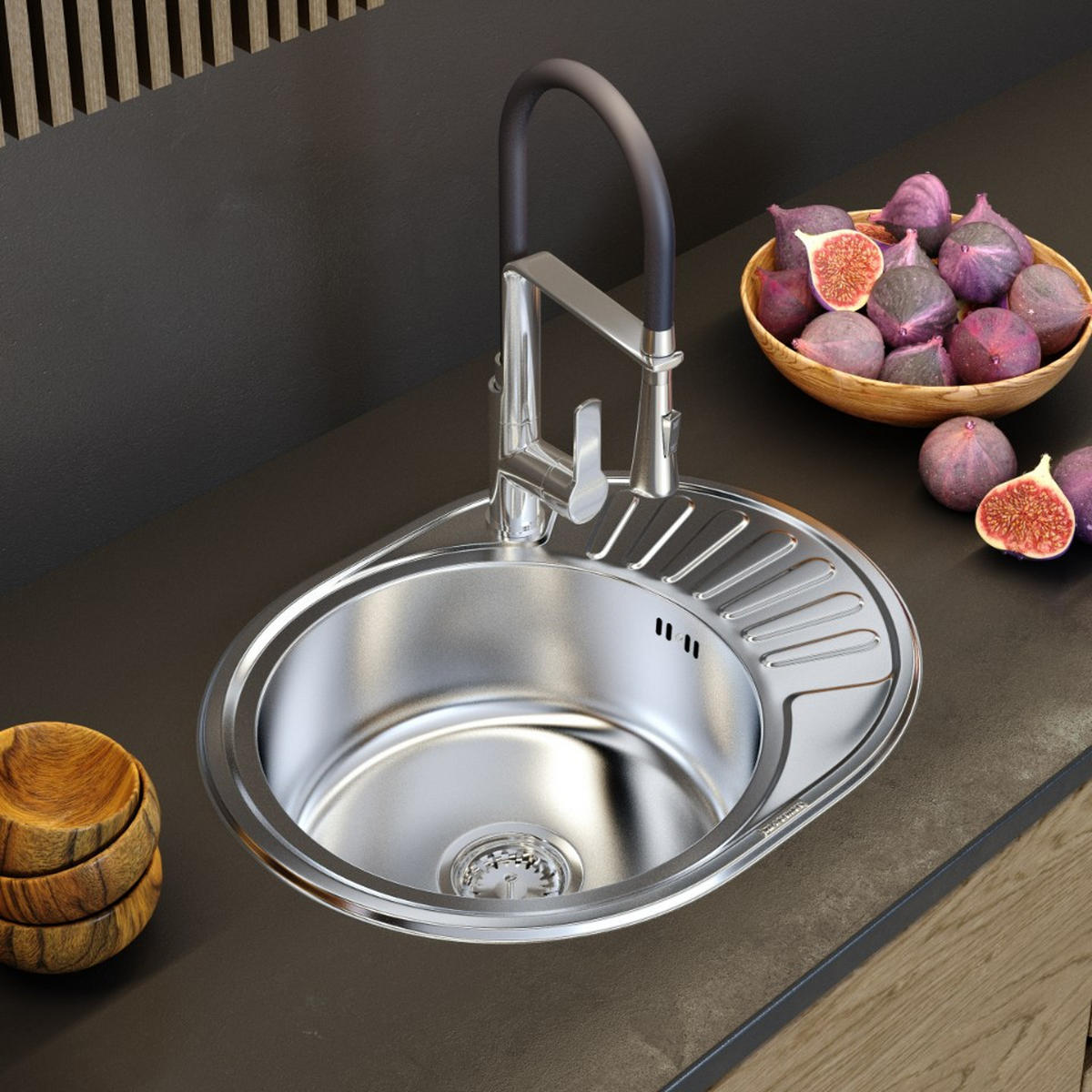 STAHLSPÜLE Apulia57 mit Siphon - Chromfarben, Metall (45/16/57cm) - Granitan