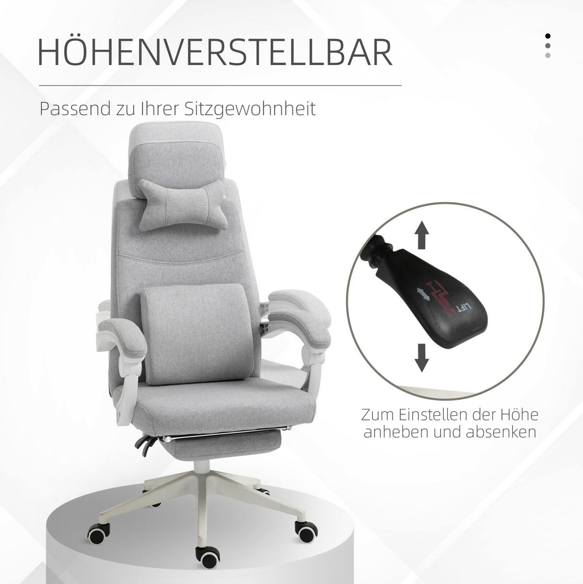 DREHSTUHL 62/68/117-127 cm grau aus Polyester mit Fußstütze und 160° Rückenlehne - Grau, Kunststoff (68/117/62cm) - OKWISH