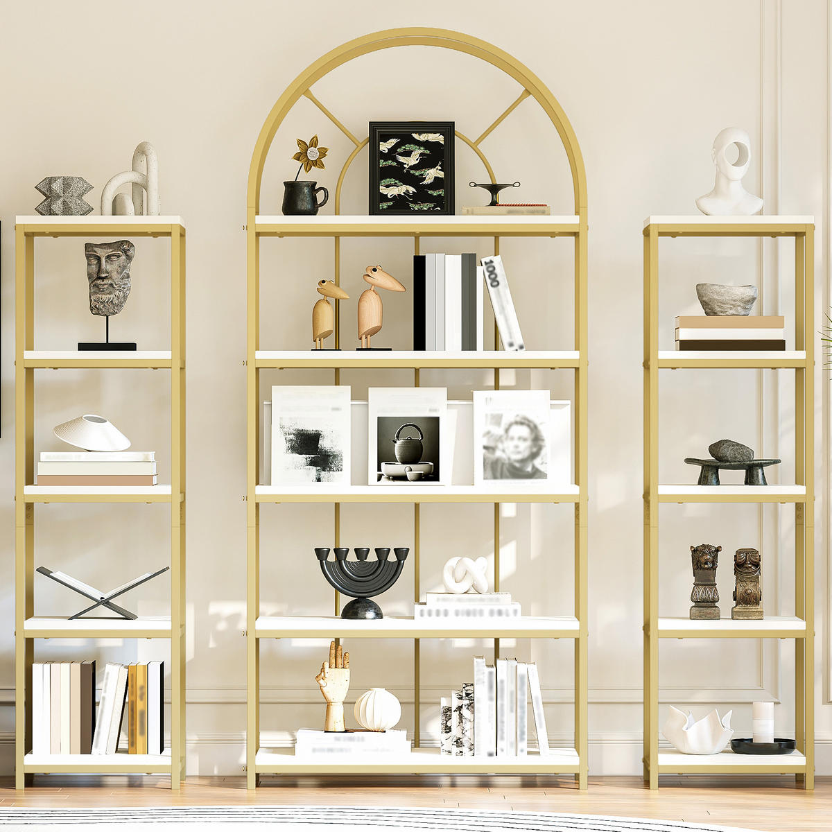 REGAL 163cm 3-teilig Gold Metall MDF Bogen modern - Multicolor, Metall (163/184/30cm) - FLIEKS