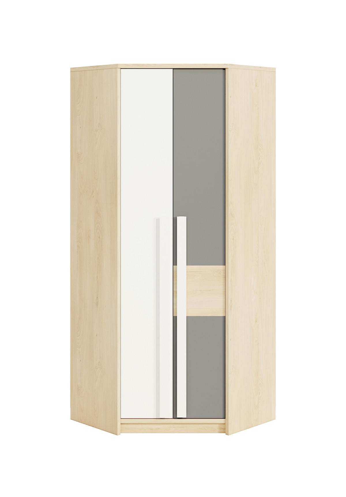 ECKSCHRANK Drop Fjord Buche / weiß / grau 82 / 82 / 199cm - Multicolor/Braun, Holz/Holzwerkstoff (82/199/82cm) - Feldmann-Wohnen