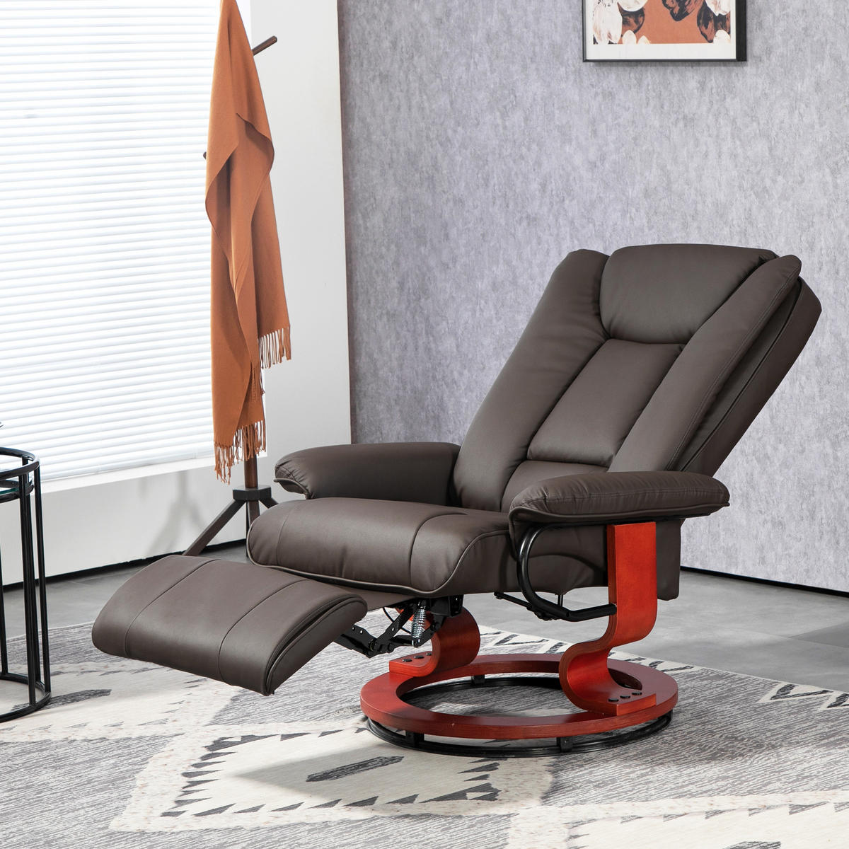 RELAXSESSEL, drehbarer TV-Sessel, Liegefunktion, Fußstütze, Lederoptik, Braun - Braun, Leder (88/103/78cm) - HOMCOM