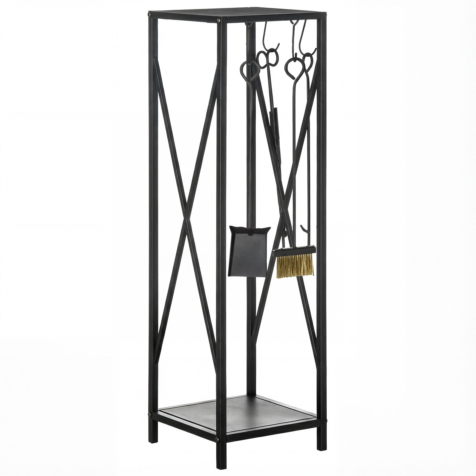 KAMINHOLZREGAL DE-18347 2-in-1 mit Zubehörset, Säulen-Design Schwarz - Schwarz, Metall (34/111/34cm) - ComfortXL