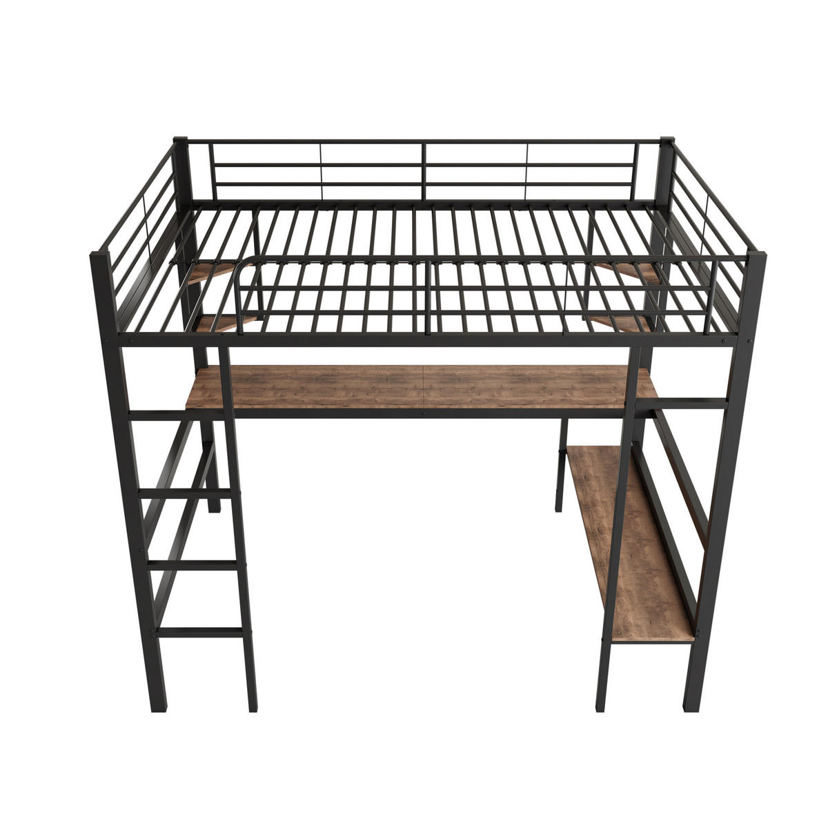 HOCHBETT 90/200 cm aus Metall mit Schreibtisch und Regalen Schwarz - Schwarz, Metall (90/200cm) - Modenvie