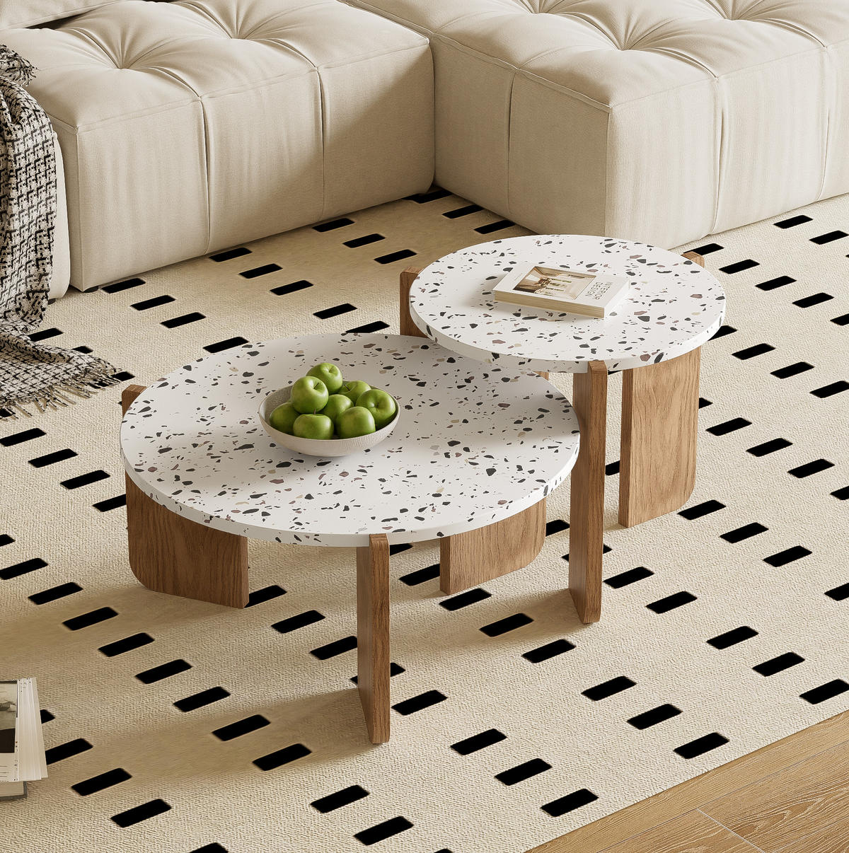COUCHTISCH-SET 70/70 cm & 50/50 cm aus MDF im Nesting-Design - Weiß, Holzwerkstoff (70/70/35cm) - BEAOK