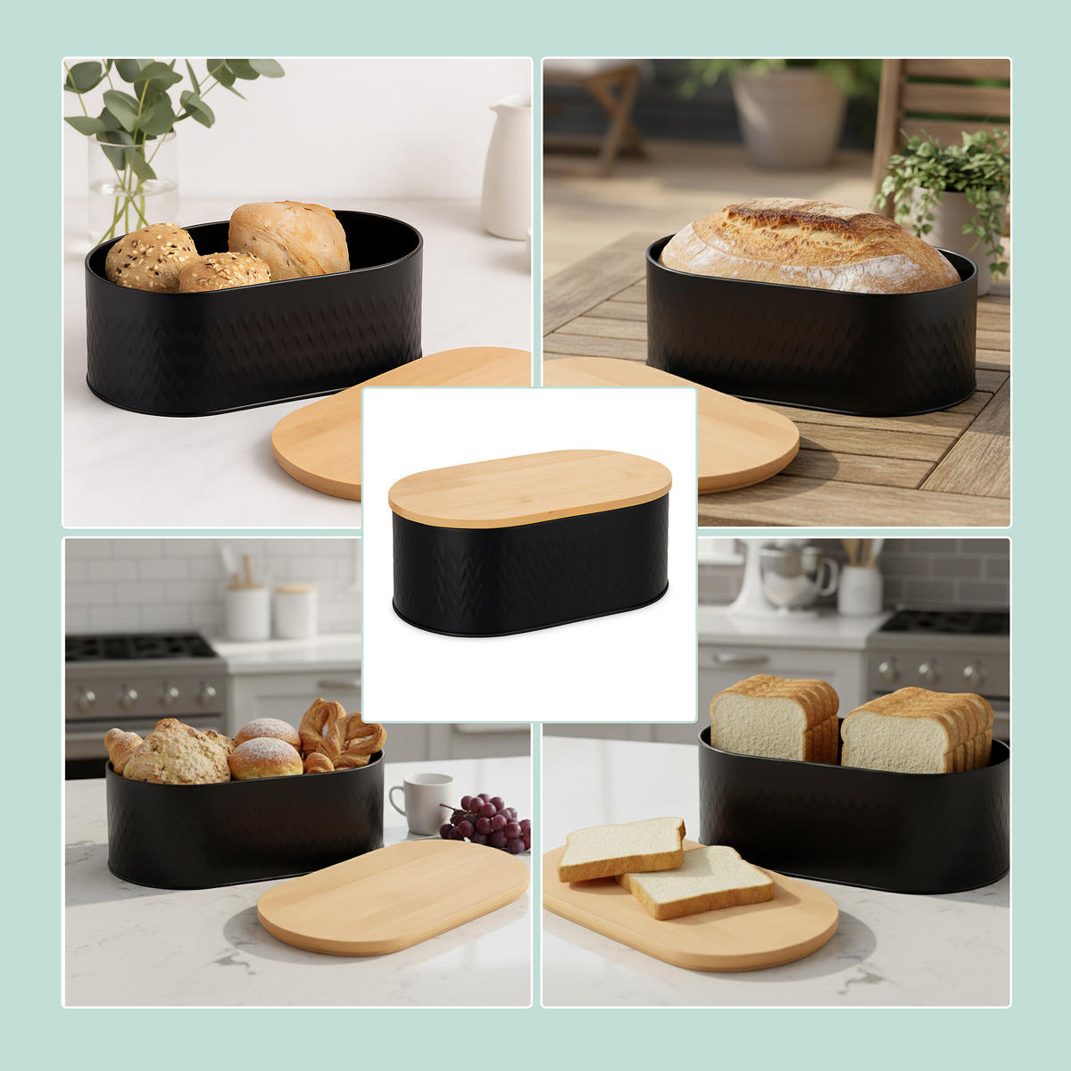 BROTKASTEN - Schwarz, Holz/Metall (33.5/12/18cm) - Relaxdays