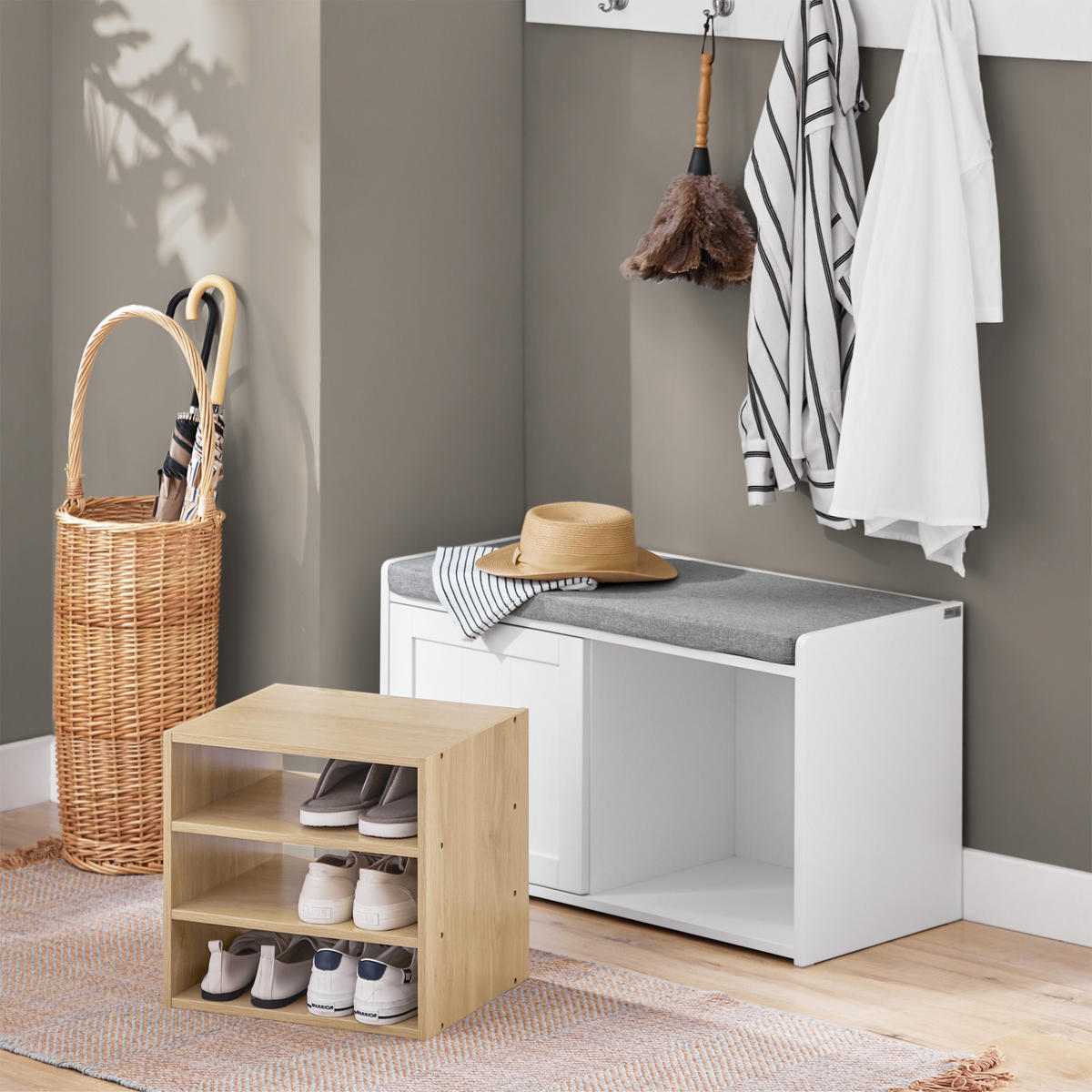 SCHUHBANK Weiß-Natur - Weiß, Holzwerkstoff (80/43/36cm) - SoBuy
