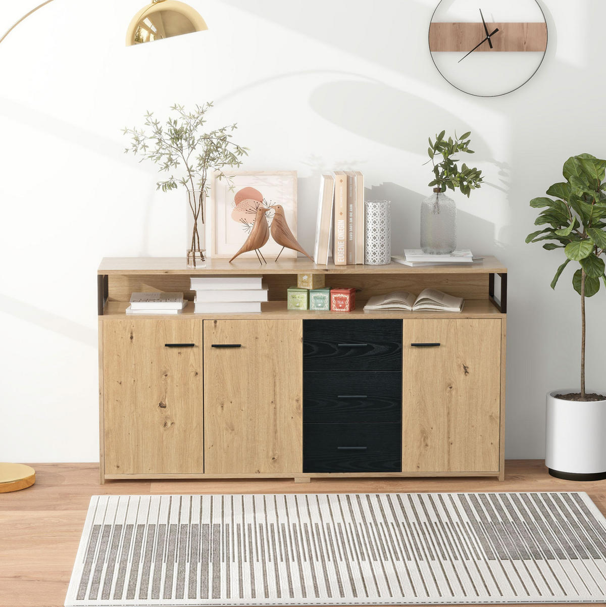 SIDEBOARD 150/35/75,9 cm aus Spanplatte mit 3 Türen und 3 Schubladen Schwarz/Braun - Naturfarben, Holzwerkstoff (150/75.9/35cm) - Modenvie