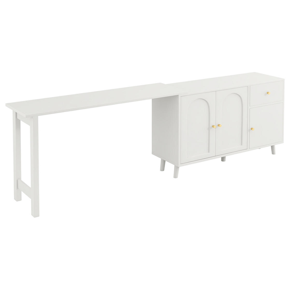 SCHREIBTISCH 120/40/74,5 cm drehbar mit Sideboard und Schublade in Weiß - Weiß, Holzwerkstoff (120/40/74.5cm) - BEAOK