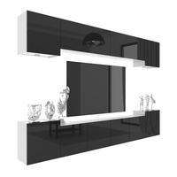 WOHNWAND Milano 4, Schwarz Hochglanz, 300 cm, Grifflos - Schwarz, Holz (300/60/36cm) - B BELINI GROUP