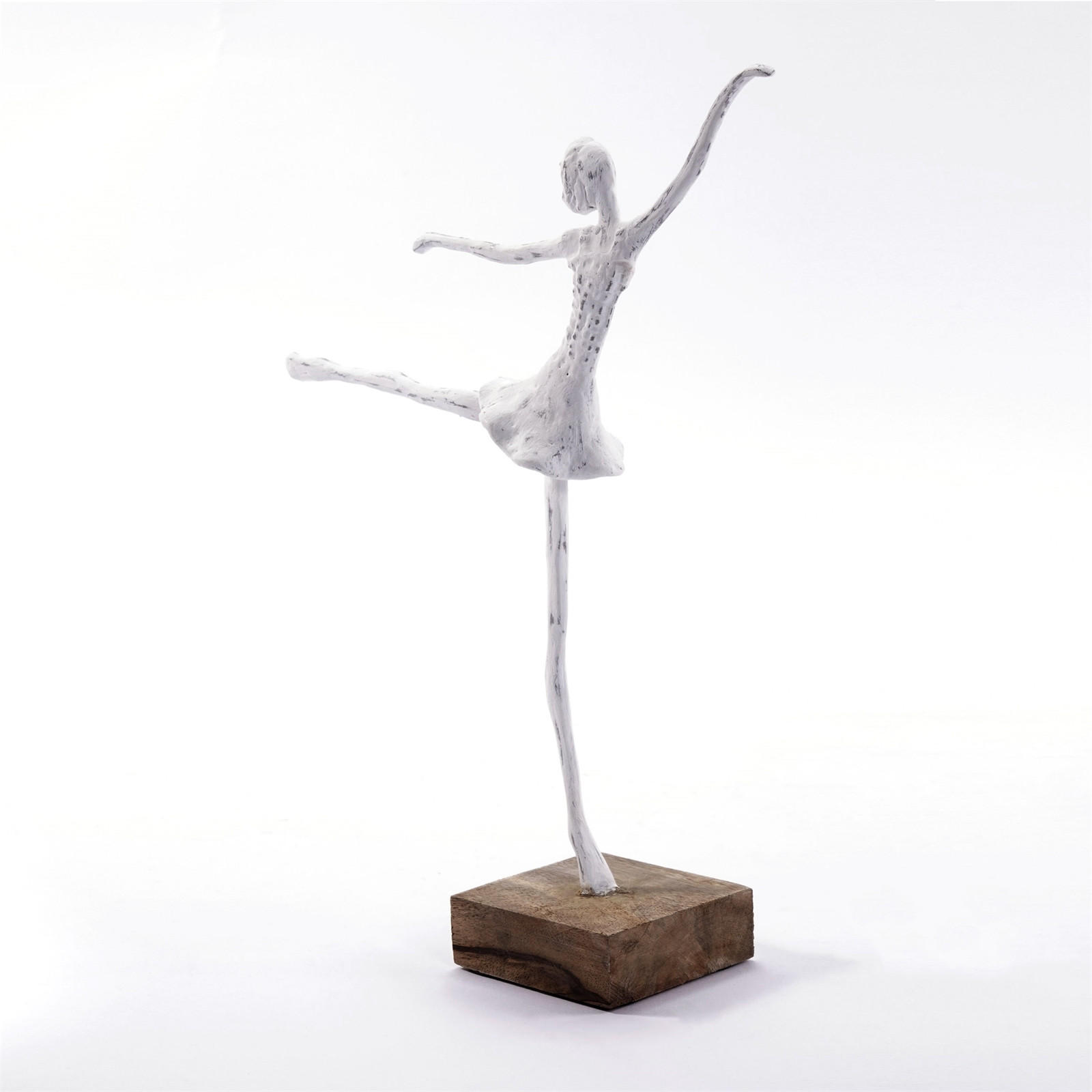 SKULPTUR-SET Ballerina 3-tlg. verschiedene Posen, Naturholz-Sockel weiß - Weiß, Holz (33/40/10cm) - CREEDWOOD