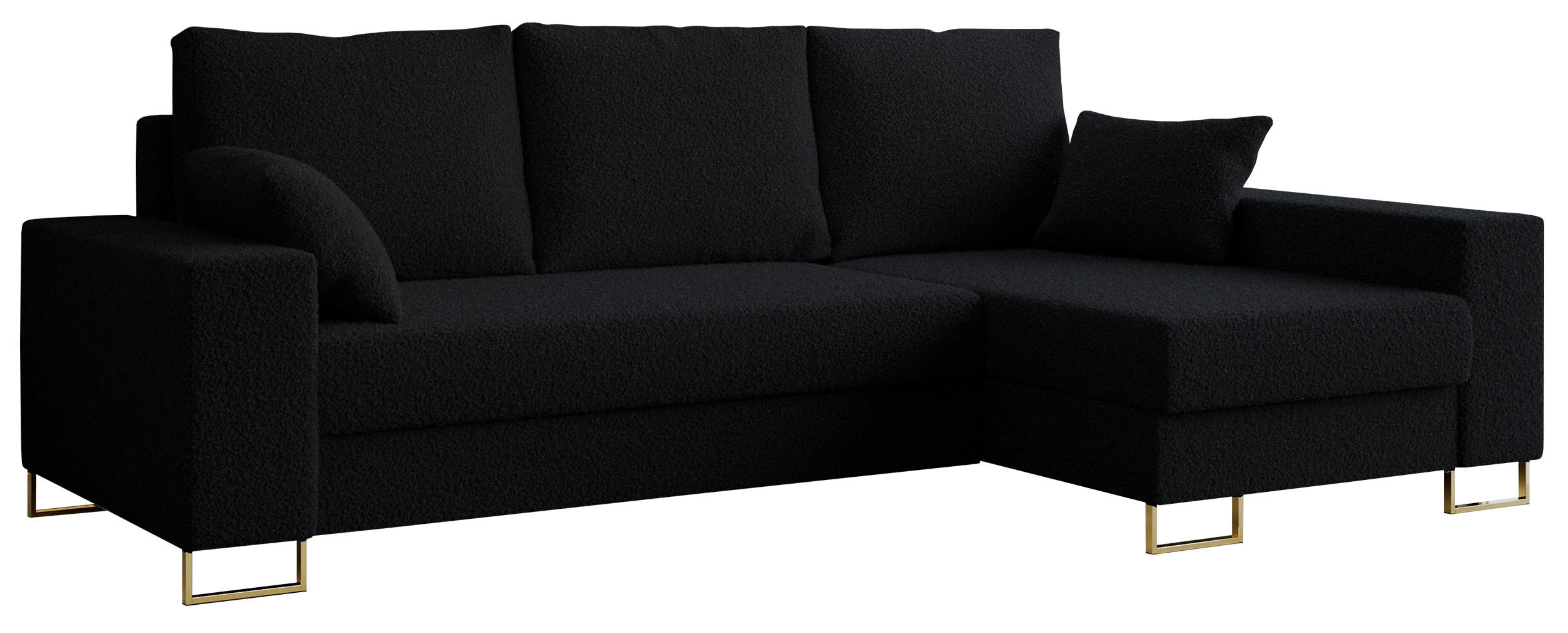 ECKSOFA Dorian Boucle Schwarz - Goldfarben/Schwarz, Textil/Metall (242/138cm) - MKS