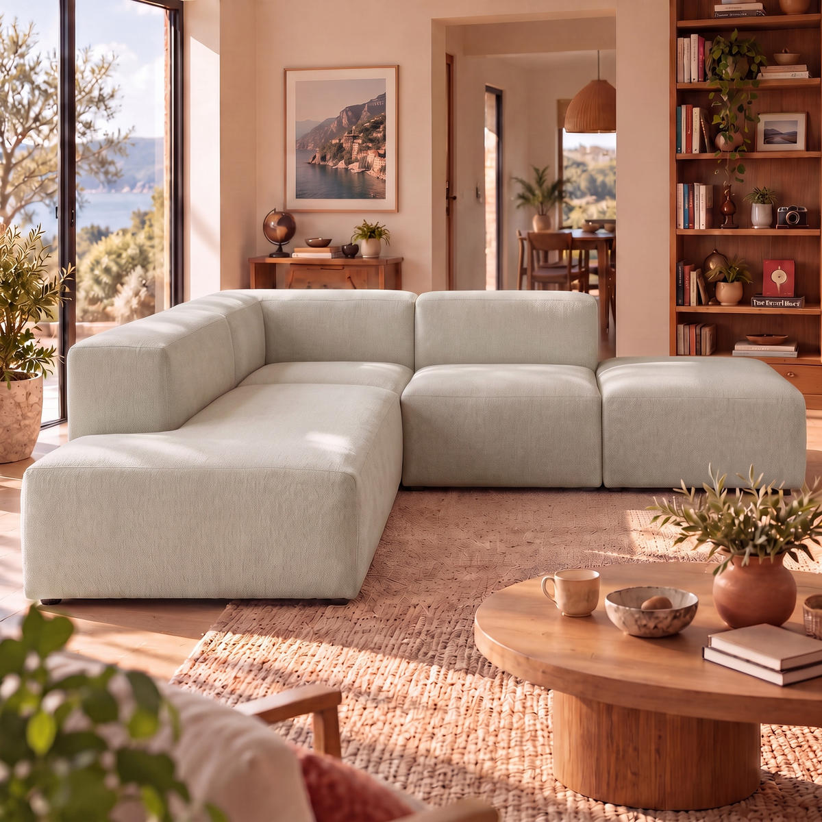 4-SITZER modulares Ecksofa HEAVEN SET 3 Links, Breite 270 cm Webstoff Olivgrün - Schwarz/Olivgrün, Holz/Kunststoff (245/270cm) - Muffo