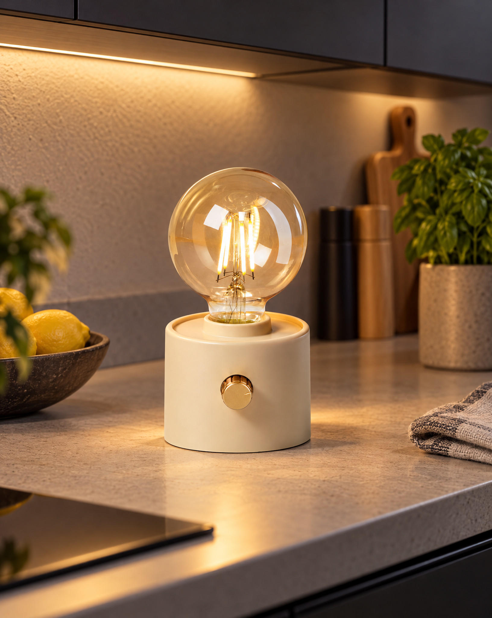 LED-AKKU-TISCHLEUCHTE Vintage dimmbar Drehschalter Edison-Birne USB-C Beige 50 lm - Beige, Kunststoff (10/8.7/16cm) - Northpoint