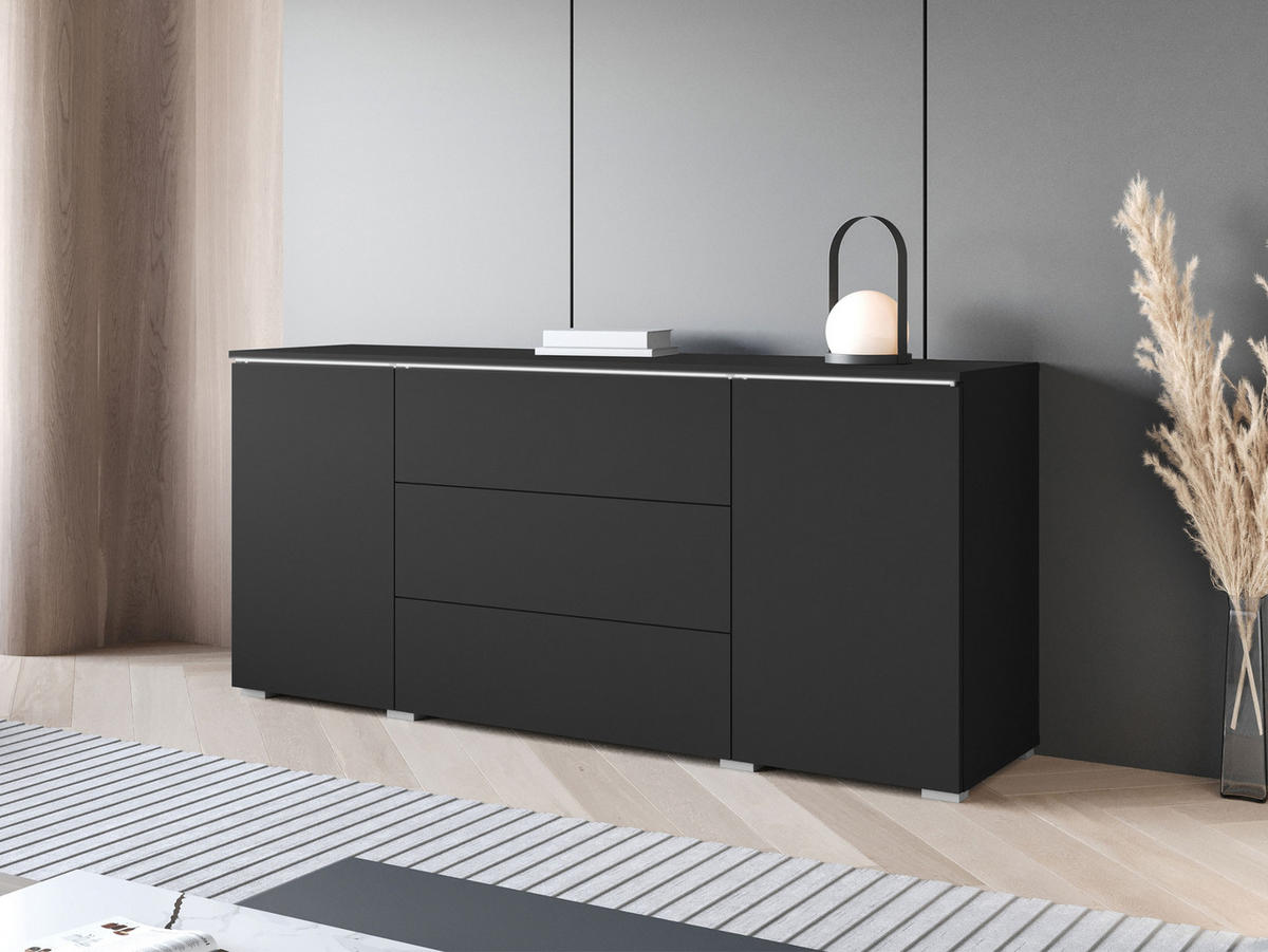 SIDEBOARD Vera 150 mit weißer LED Beleuchtung - Graphitfarben, Holzwerkstoff (150/66/40cm) - MIRJAN24