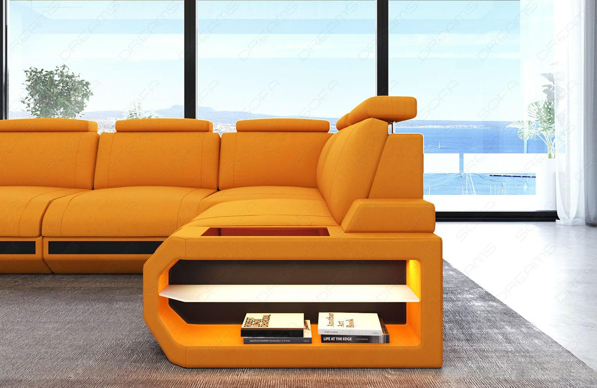 ECKSOFA Siena Apricot Schwarz Mikrofaserstoff - Orange, Kunststoff (272/272cm)
