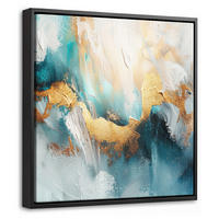 LEINWAND Bilder mit Rahmen - Abstrakt - Kunst - Gold - Blau - 20x20 - Petrol, Textil (20/20cm) - MuchoWow