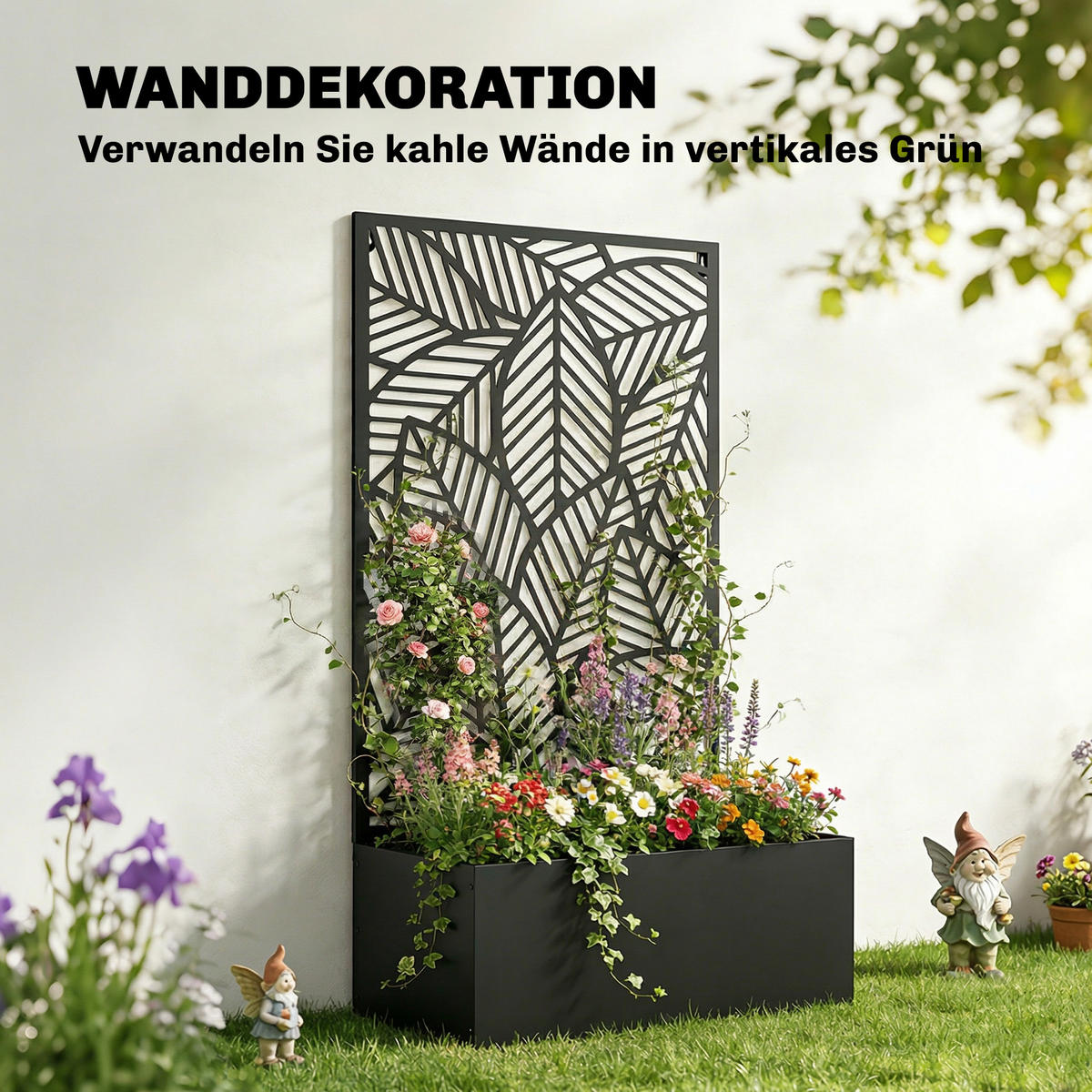 HOCHBEET mit Rankgitter Metall Schwarz - Schwarz, Metall (30/113/60cm) - Outsunny