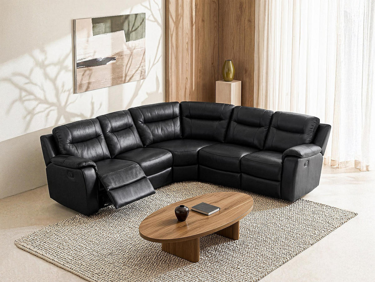 RELAXSOFA - 5 Personen - leder - schwarz Evasion - Schwarz, Leder (217/100/217cm) - Vente-Unique