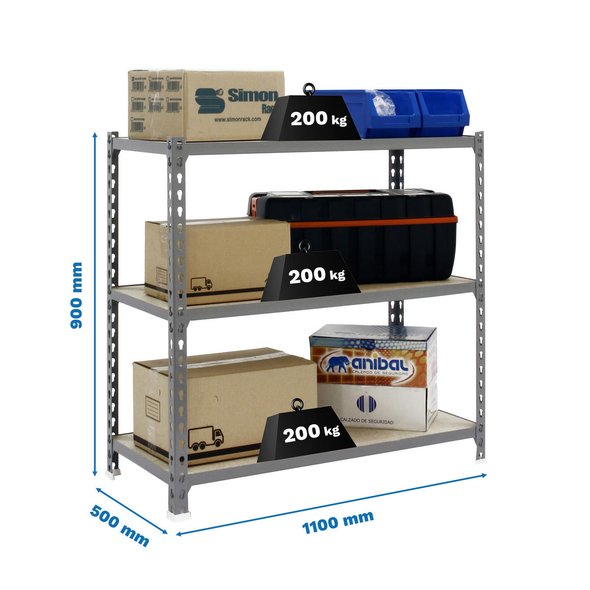 SCHWERLASTREGAL Baby Muli HxBxT 90 x 110 x 50 cm 3 Fachböden Fachlast 200 kg Grau - Grau, Metall (110/90/50cm) - PROREGAL