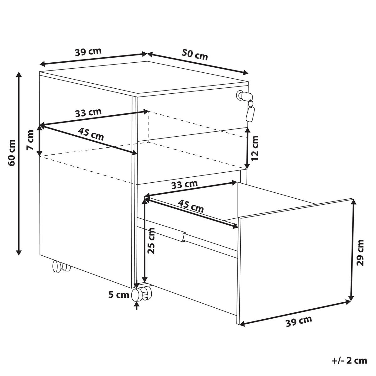 AKTENSCHRANK Metall grau 3 Schubladen mit Rollen Cami - Grau, Metall (39/60/50cm) - Beliani