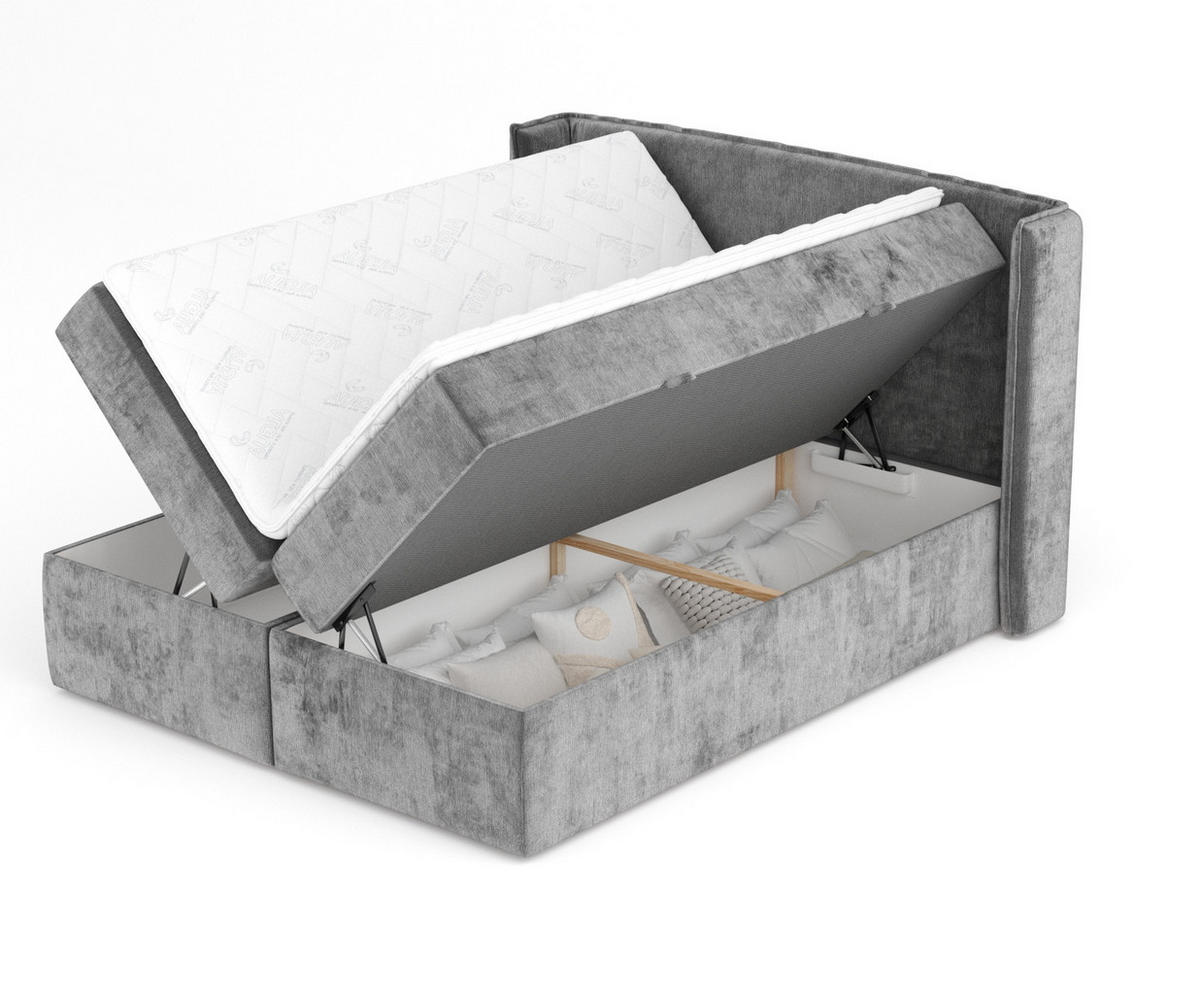 BOXBETT Skyline Dunkelgrau 160/200 cm mit Matratze und Topper - Dunkelgrau/Schwarz, Holz/Holzwerkstoff (160/200cm) - Maison de Reve