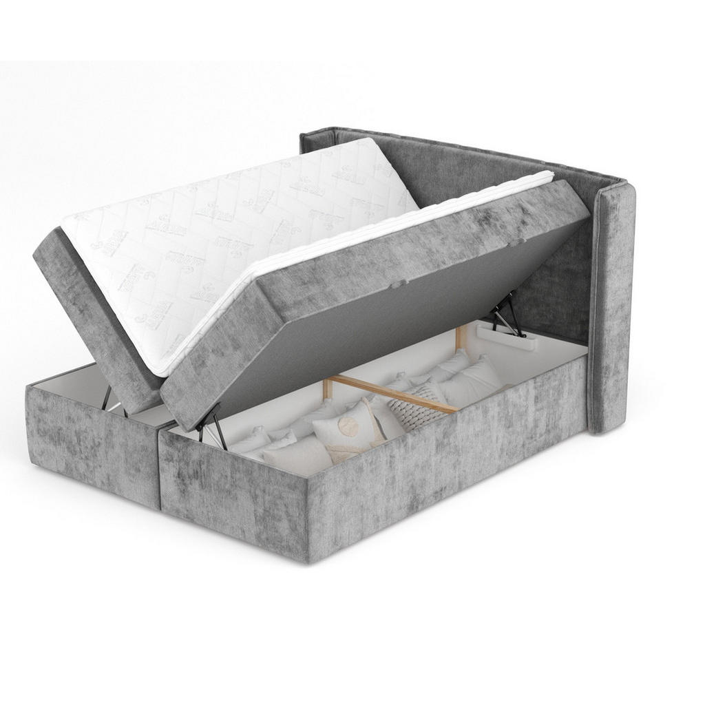Thumbnail - Maison de Reve Boxbett, Dunkelgrau, Textil, Buche, Kiefer, H3, Höhe ca. 20 cm, 160x200 cm, Oeko-Tex® Standard 100, FSC 1...