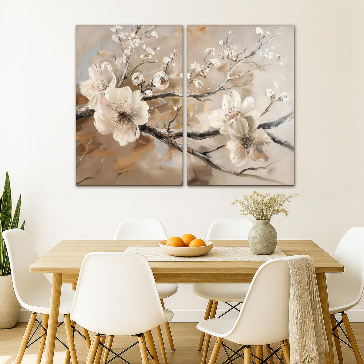 LEINWANDBILD 2er Set Blüte - Beige - Abstrakt - Blumen 120x90 cm - Hellbraun, Textil (120/90cm) - MuchoWow