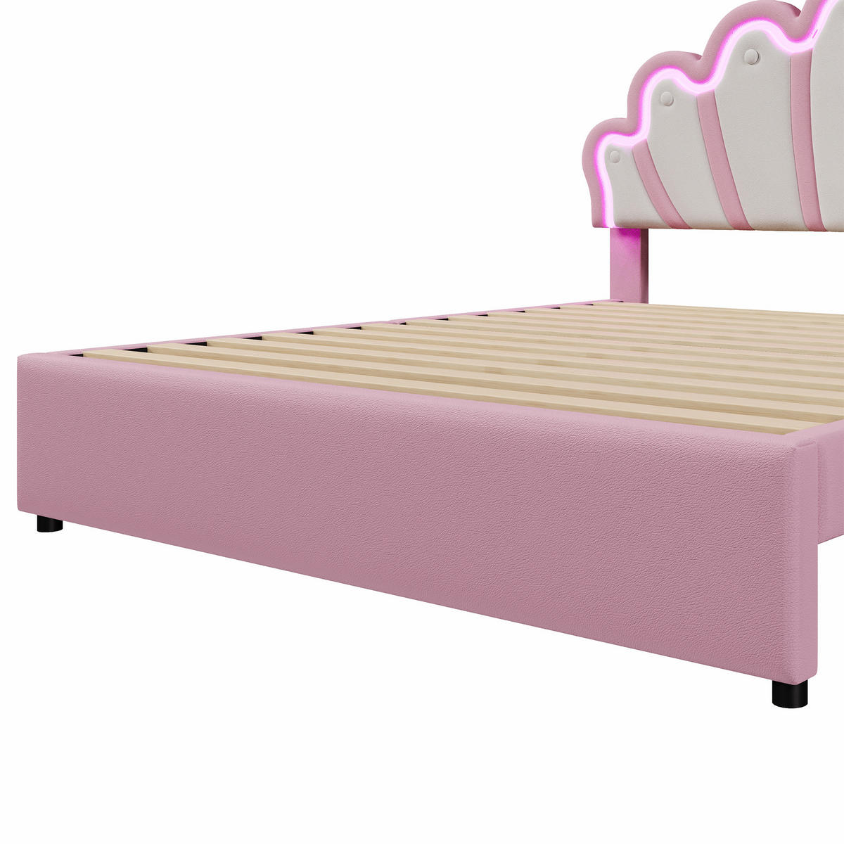 KINDERBETT 140/200 cm aus PU mit verstellbarem Kopfteil, LED-Ambientelicht und 2 Schubladen, Rosa - Rosa, Kunststoff (140/200cm) - Redom