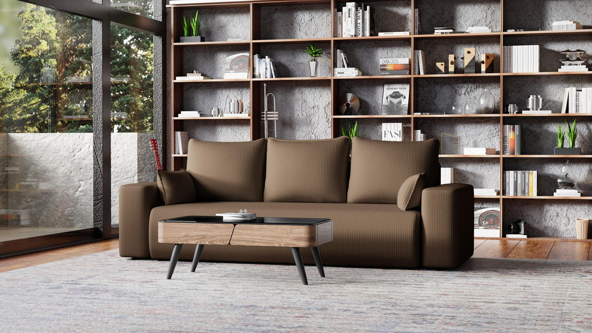 SOFA Bubi mit Bettkasten und Schlaffunktion, Cordstoff - Braun, Holzwerkstoff (242/85/95cm)