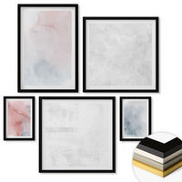 WANDBILDER 5er-Set - 50x50 cm & 20x30 cm & 40x60 cm Schwarzer Rahmen - Pastellfarbene Aquarelltexturen - Schwarz, Kunststoff (40/60cm) - ArtPrintCave