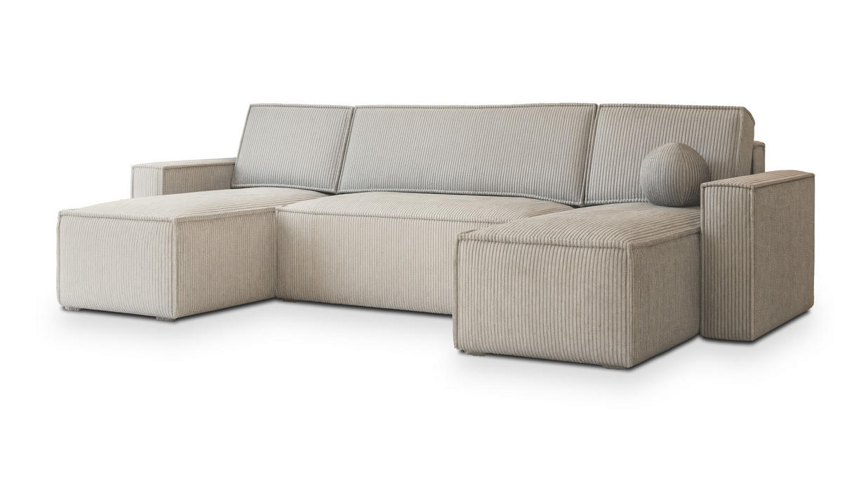 ROHOVÁ SEDAČKA PESANO krémová - šedá/krémová, dřevo/textil (306/140cm) - MASSENO