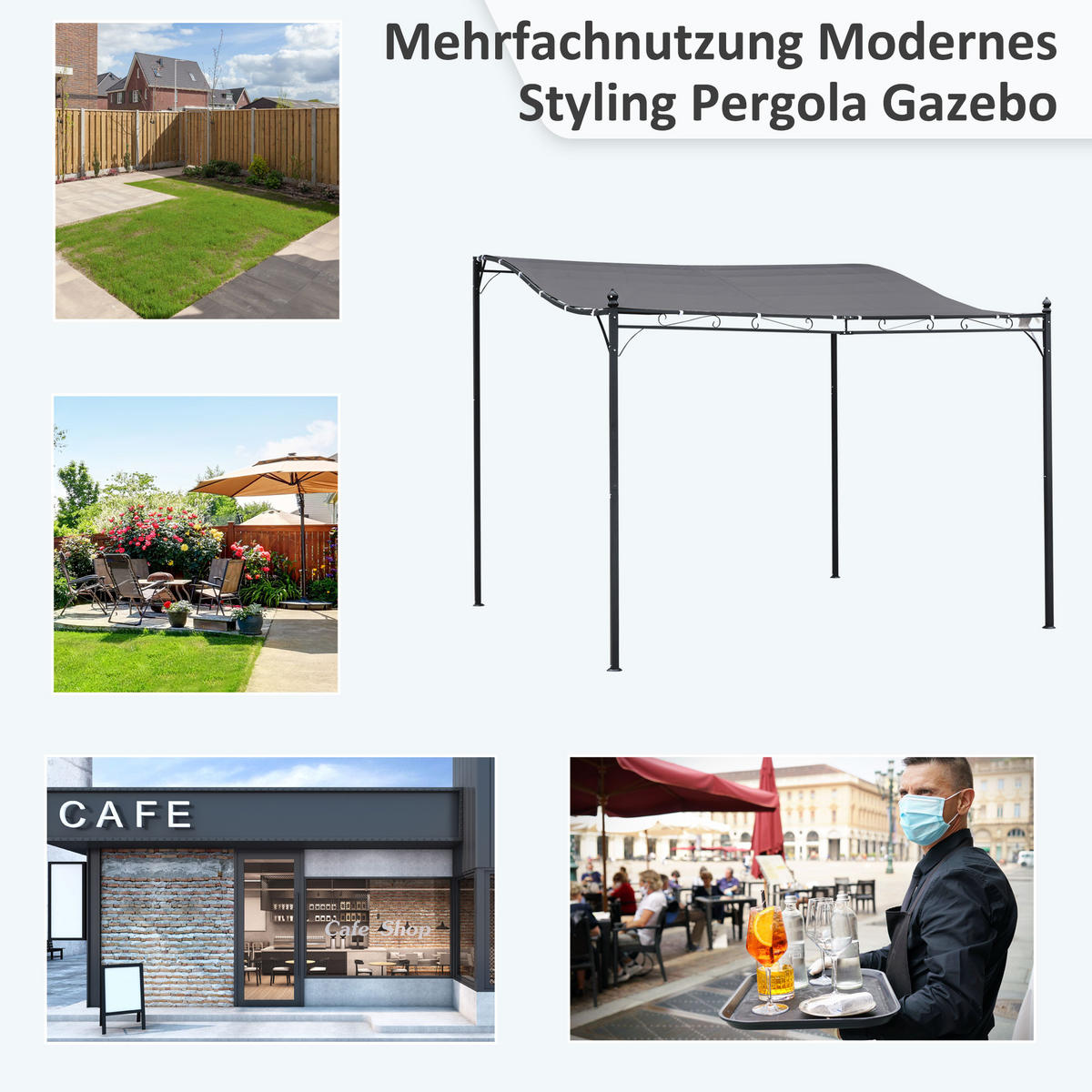PERGOLA Gartenpavillon Metall Grau - Grau, Kunststoff/Metall (297/250/297cm) - Outsunny