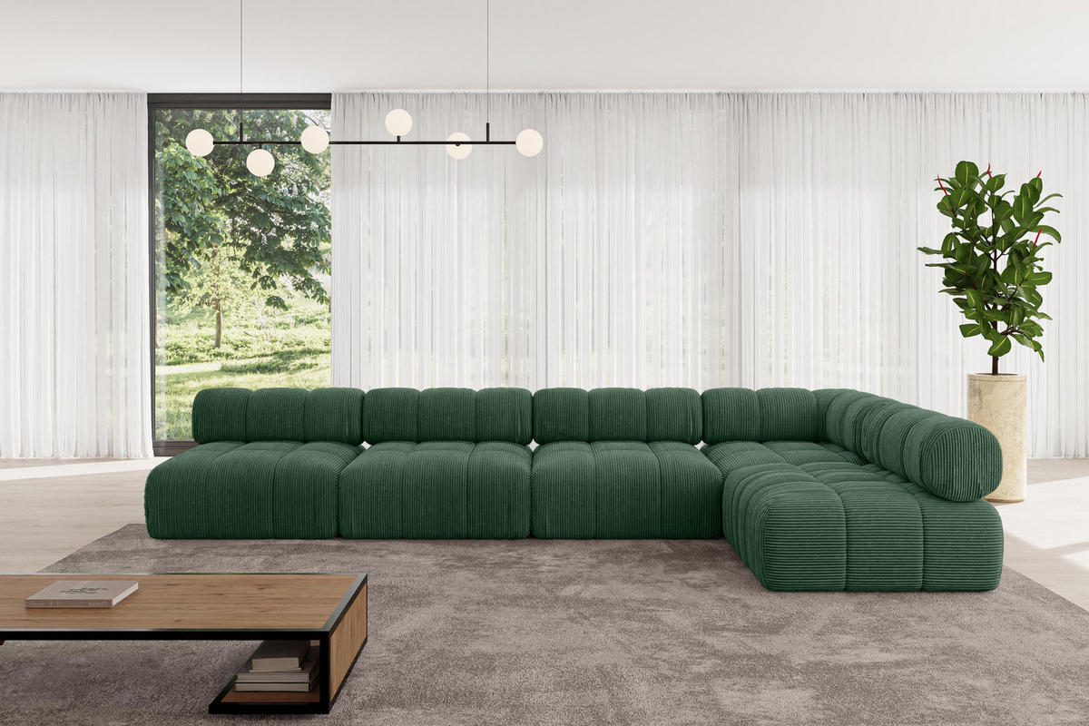 ECKSOFA modulares Sofa Samaro-L3 - 380x190x70 cm Grün Cord - Grün, Holzwerkstoff/Textil (380/190cm) - ALTDECOR